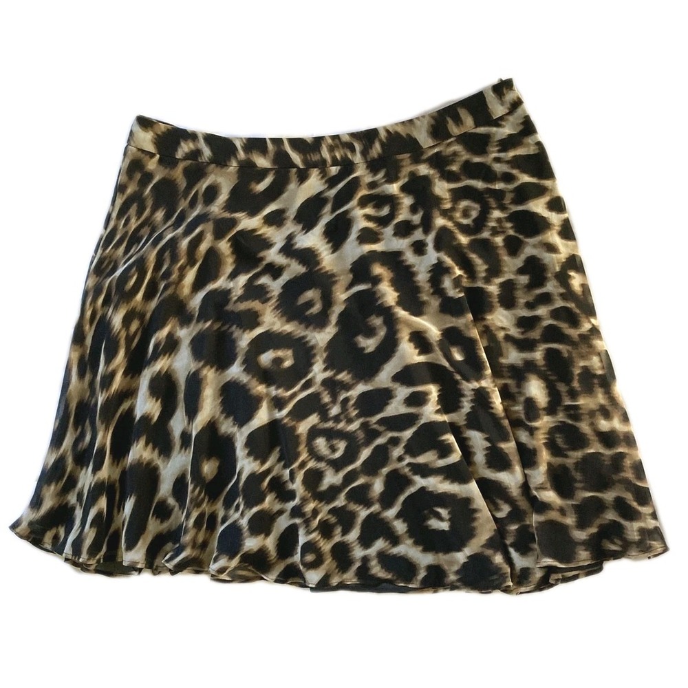 Calvin Klein Skirt Women 16W Leopard Print A Line Lined Silky Soft Polyester NWT